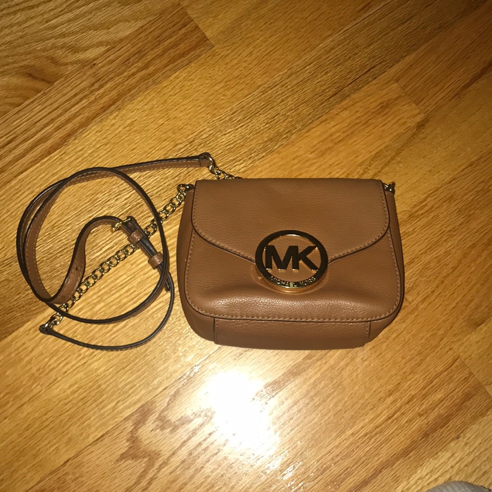 Michael Kors Brown Leather Crossbody Bag with Gold Logo